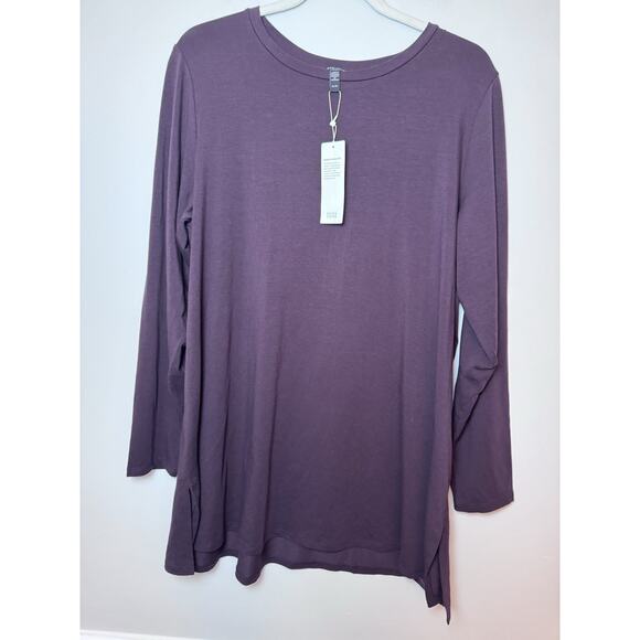 EILEEN FISHER Women's XL Stretch Tencel Jersey Long Sleeve Tunic Top Cassis NWT - Picture 1 of 11